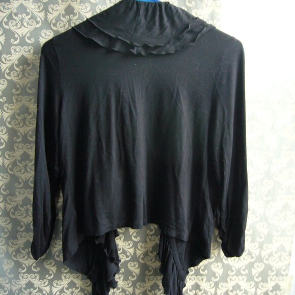 INC International Concepts Black Soft Ruffle Trim Jacket Single Hook Close - M - Picture 4 of 5
